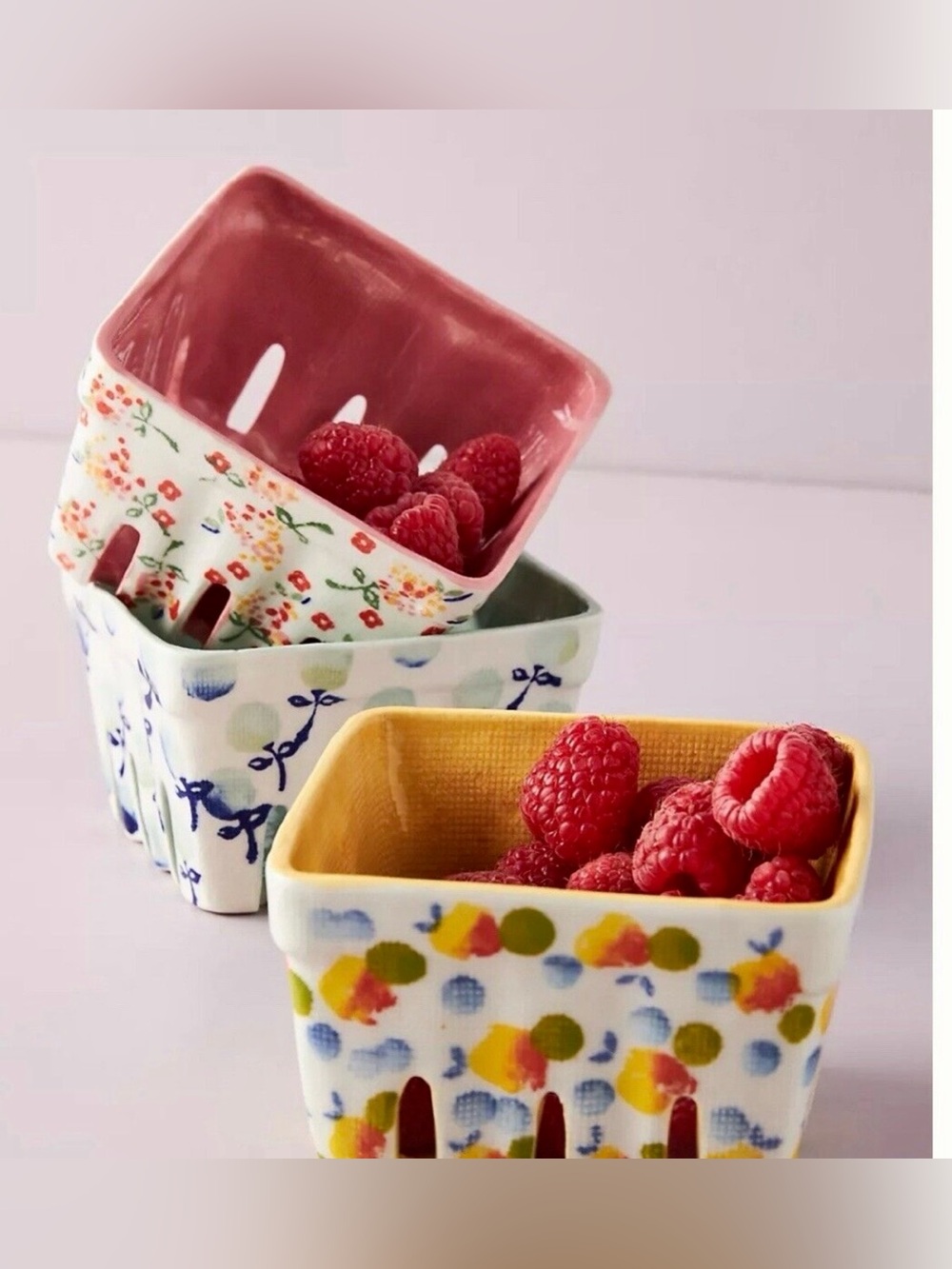 NWOT Anthropologie Floral Ceramic Berry Baskets in Blue Motif 🫐